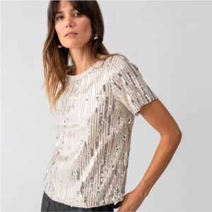 Sanctuary Silver/Beige Sequin Embellished Perfect Tee Size S NWT